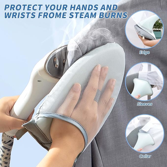 Over The Door Ironing Board, Vertical Over Door Clothes Steamer Pad with Steamer Mitt, Heat Resistant Clothing Care Steam Pad for Hand held, 19.7 x 45.3 inches (Grey/White)