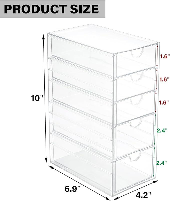 Prsildan Acrylic Drawer Makeup Organizer with 5 Drawers, Hair Accessories Organizer, Office Desk Organization, Clear Stackable Storage Drawers for Vanity, Countertop, Craft, Jewelry-NeatNest
