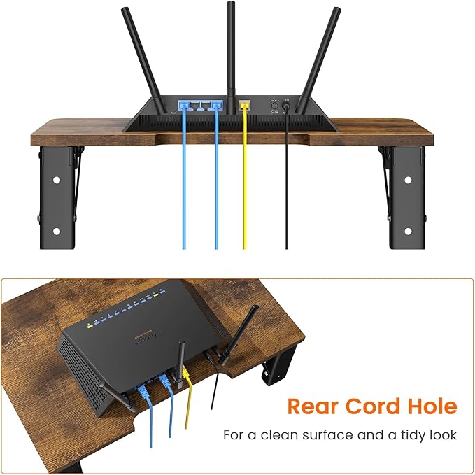 Homode Projector Shelf for Wall, Foldable Floating TV Shelf, Wall Mount DVD Shelf with Heavy-Duty Brackets Under TV for Cable Box, Games Console, 16.5 x 11 Inches, Rustic Brown