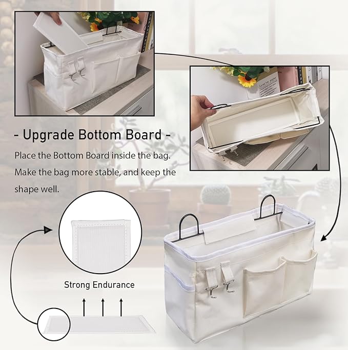 2pcs Large Wall Hanging Organizer Bag, Linen Fabric Door Hanging Storage Baskets with Pockets, Waterproof Bin for Kitchen, Bedroom, Office, RV Camper (White)-NeatNest
