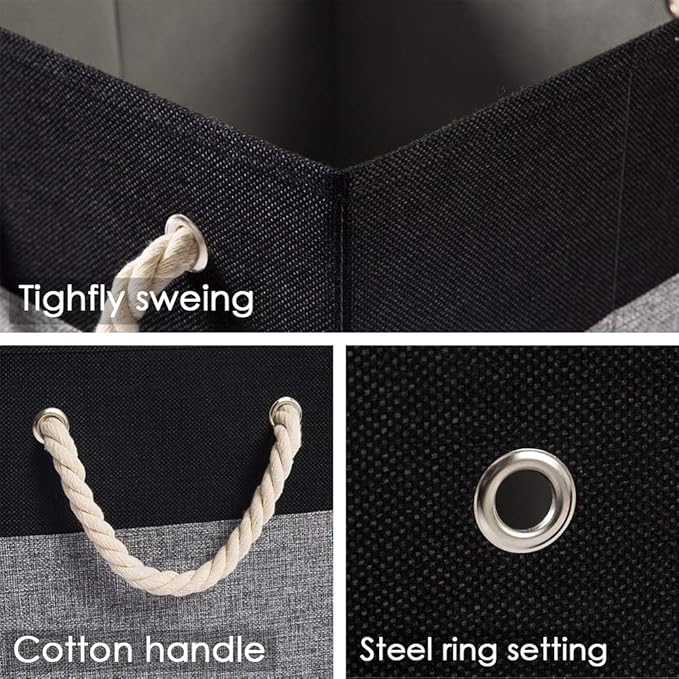 PRANDOM Large Foldable Cube Storage Bins 13x13 inch [4-Pack] Fabric Linen Storage Baskets Cubes Drawer with Cotton Handles Organizer for Shelves Nursery Closet Bedroom Black