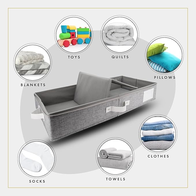 HOMELUX THEORY 2pc Under Bed Storage Containers, Bedroom Under the Bed Drawer Storage Organizer with Bins and Lids, Medium Underbed Clothes Storage Box Ideal for Blanket, Fabric, & Shoes (LightGray)-NeatNest