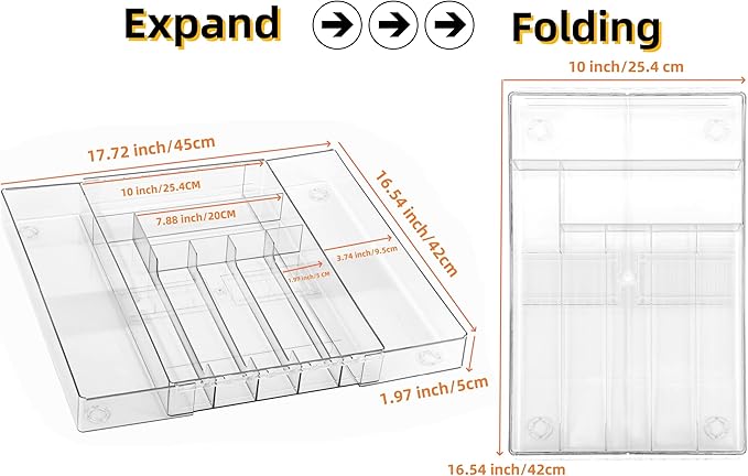 IEEK Utensil Organizer for Kitchen Drawers Expandable Flatware Organizer Utensil Tray Adjustable Cutlery Silverware Holder,Kitchen Drawer Organizer Tray for Knives,Forks,Spoons,Chopsticks,Clear-L-NeatNest