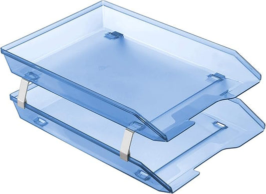 Acrimet Facility 2 Tier Letter Tray, Front Load, Letter Size/A4, Desktop File Organizer, Plastic (Clear Blue Color)-NeatNest