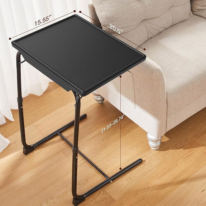 Adjustable TV Tray Table - TV Dinner Tray on Bed & Sofa, Comfortable Folding Table with 6 Height & 3 Tilt Angle Adjustments (Black)-NeatNest