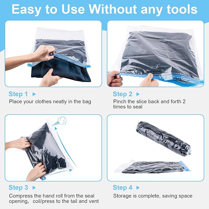 Compression Bags for Travel, 10 PCS Space Saver Bags, Hand Roll Vacuum Packing Bags for Travel, No Vacuum Needed, (3 Large, 3 Medium, 4 Small), Clothing, Luggage, Home Organizers Storage Bags-NeatNest