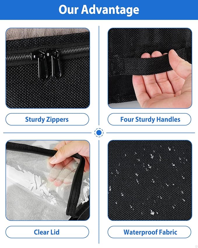 Under Bed Storage Containers Large 40" X 20" X 7.5" (No Support) Fabric Zipper Underbed Storage Bags, 100L Long Flat Foldable Storage Bins W/ Clear Lids For Clothes Blanket College Dorm, Black 4Pack-NeatNest