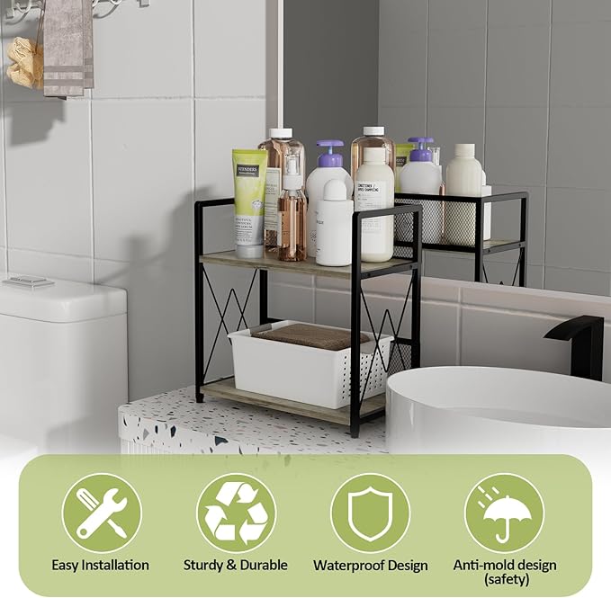 Aduanbang Coffee Bar Accessories Organizer, Seasoning Organizer, 2 Tier Wooden Kitchen Counter Shelf, Coffee Organizer Station for Countertop, Coffee Condiment Rack for Mugs, Cups, Cream, Syrup-NeatNest