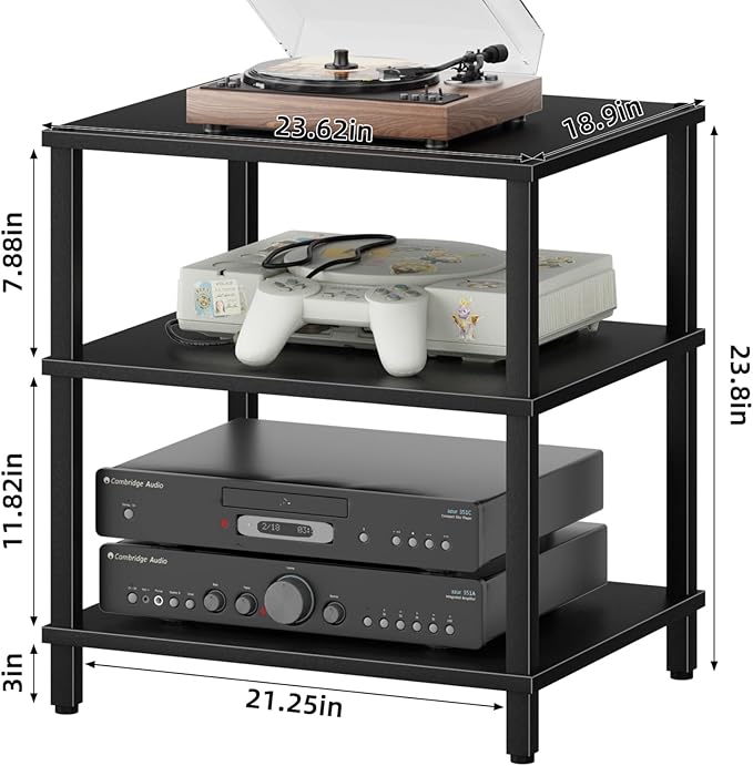 3-Tier AV Media Player Stand, Stereo Cabinet, Modern Stereo Cabine,Game Console Shelf,Wooden TV Stand,Multifunctional Entertainment Center, Suitable for Home, Conference Room, Game Studio,Black-NeatNest