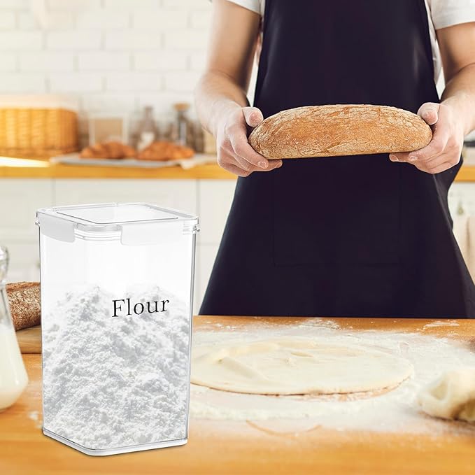 Flour Sugar Storage Container,Plastic Food Storage Containers with Airtight Lids and Scoop,Canisters Sets for The Kitchen,container for Sugar,Flour,Cereal,Baking Supplies,Rice(5.45Qt/6L)