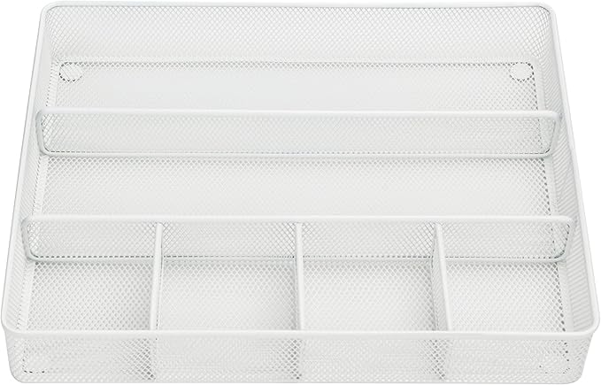 Annova Desk Top Organizer Tray for Office Organization - Metal Mesh - Storage Tray with Dividers for Pens, Desktop Accessories, Bathroom, Kitchen, Makeup and Office Supplies (Large, White)-NeatNest