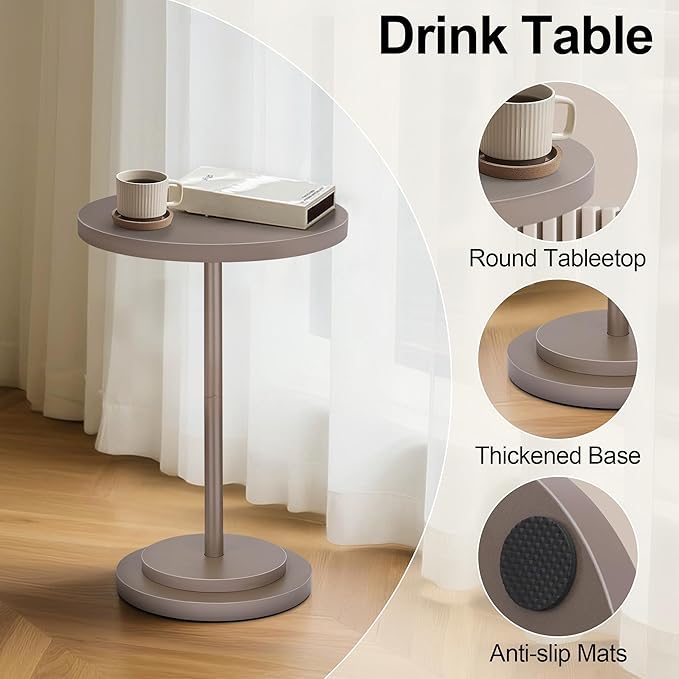 Drink Table, Small Pedestal Side Tables for Small Spaces, Wood Round Martini Table for Outdoor, Living Room and Bedroom, Brown