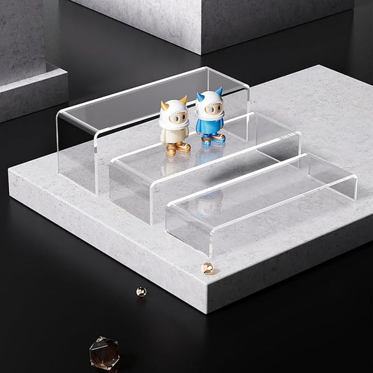 Acina Acrylic Display Risers Stand: 3Pcs 12" Large Acrylic Risers Thickened to 5mm Clear Rectangular Tiered Display Shelf for Cupcake Jewelry Gemstone Curio Figurines Collectibles-NeatNest