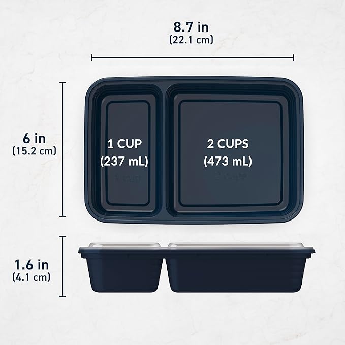 Bentgo 20-Piece Lightweight, Durable, Reusable BPA-Free 2-Compartment Containers - Microwave, Freezer, Dishwasher Safe - Navy Blue-NeatNest