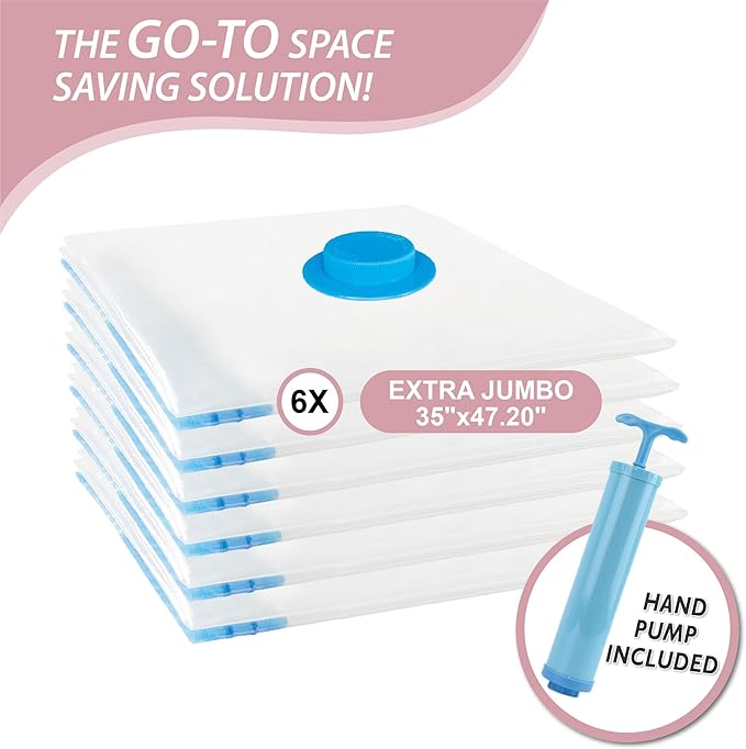6 Pack XXL Jumbo Vacuum Storage Bags, Extra Large Vacuum Seal Bags for Comforters, Bedding, Blanket Storage, Giant Space Saver Bags for Huge Stuffed Toy (47.2x35 in)-NeatNest