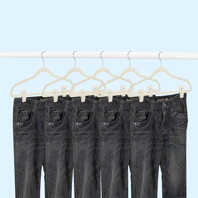 Beige Velvet Hangers Clips (80-Pack), Non-Slip Strong Velvet Clips for Velvet Skirt Hangers, Velvet Pants Hanger Velvet Clips Fit for Thin Velvet Clothes Suit Hangers-NeatNest