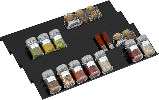 Acrylic Spice Drawer Organizer Rack Adjustable From 12 Inch to 24 Inch Wide, 4 Tier Spice Organizer Shelf for Kitchen Drawer Display, Kitchen Spice Rack Tray for Drawer-NeatNest