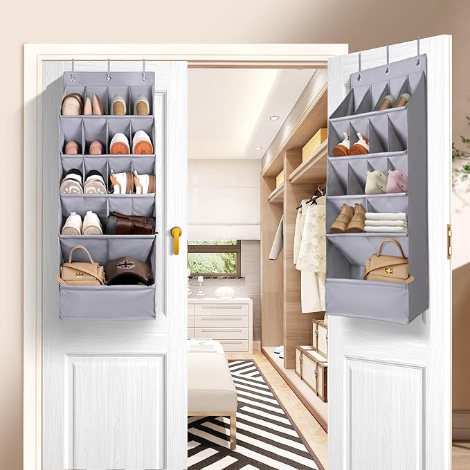 FENTEC 1 Pack Over-the-Door-Shoe-Organizers, Hanging Shoe Organizers with Large Pocket Shoe Holder Hanging Shoe Rack for Closet Shoe Organizer for Wall, Over Door Organizer with 15 Pockets Gray-NeatNest