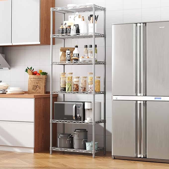 HOMEFORT 6-Tier Wire Shelving, 6 Shelves Unit Metal Storage Rack, Durable Organizer, Perfect for Pantry Closet Kitchen Laundry Organization(Grey)