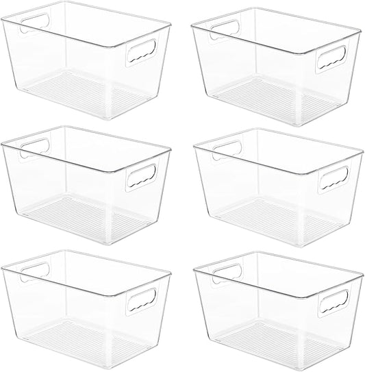 YIHONG 6 Pack Clear Pantry Organizer Bins, Plastic Containers with Handle for Kitchen,Freezer,Cabinet,Closet,Bathroom Under Sink Storage-NeatNest