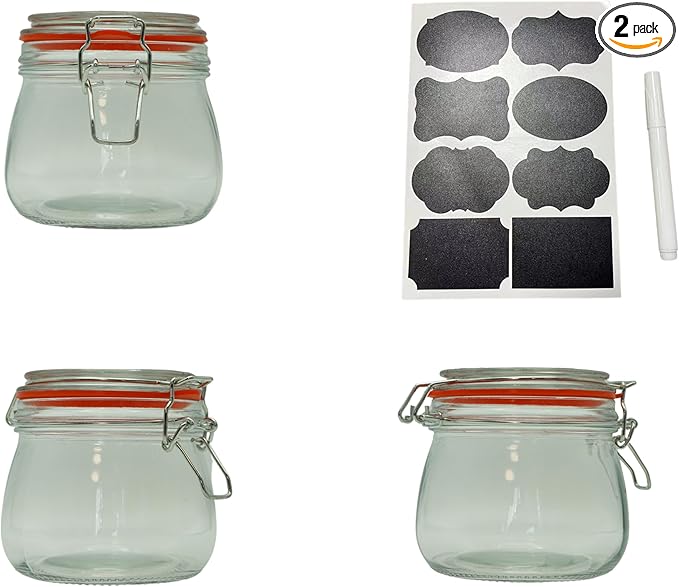 Generic Set of 2 airtight wide mouth glass jar with lid 17oz 0.5 liter Clear Glass Kitchen, Pantry Organizer. Keep your food, grains coffee, tea, cookies and candies dry, fresh. (Oval PC11002-F)