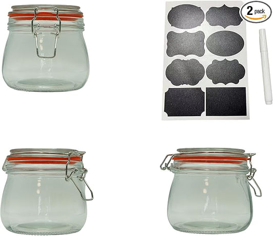 Generic Set of 2 airtight wide mouth glass jar with lid 17oz 0.5 liter Clear Glass Kitchen, Pantry Organizer. Keep your food, grains coffee, tea, cookies and candies dry, fresh. (Oval PC11002-F)