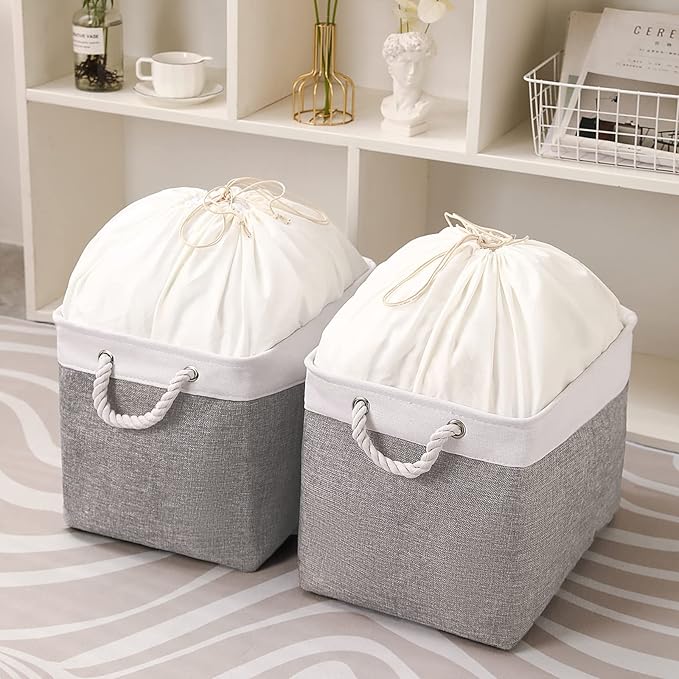 combocube 16 x 12 x 12 Inch Fabric Storage Bins for Shelves, Linen Storage Organizer Storage Basket with Ropes for Laundry, Home, Closet, Office, Clothes, Toys Organizer-NeatNest