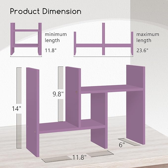 Jerry & Maggie Desktop Organizer Office Storage Rack Adjustable Wood Display Shelf Free Style Double H, Multi-Functional Mini Bookshelf for Desk Natural Stand (Violet)-NeatNest