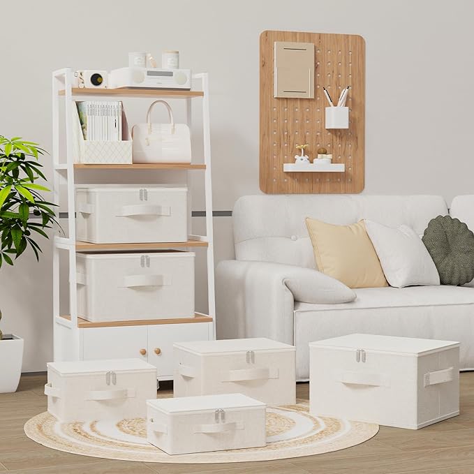 Underbed Storage Cube, Closet Organizer with Lid, Foldable Home Container Bags for Organizing Clothes, Shoes, Blankets, Pillows, 15.7x11.8x7.8Inches, Beige, 2 Pack-NeatNest