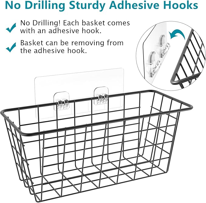 MaraFansie Over the Cabinet Door Organizer Wall Wire Baskets Hanging Kitchen Basket Shelf for Cabinet & Pantry Organization and Kitchen, Bathroom, Bedroom Storage, with Adhesive, 4 Pack-NeatNest
