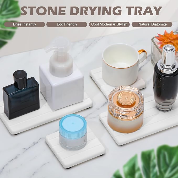 4PCS Stone Drying Tray for Bathroom Sink and Kitchen Counter, Fast Drying Diatomite Stones Soap Trays, Diatomaceous Coaster, Vanity Trays, Water Absorbing Stone Tray for Sink-NeatNest