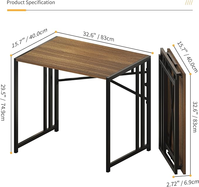 Folding Computer Desk 32 inch Writing Gaming Computer Camping Table, No Assembly Required Home Office Desk, Espresso-NeatNest