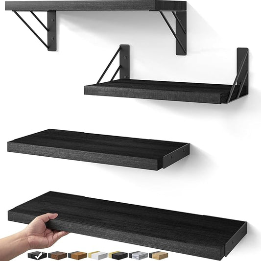 BAYKA Wall Shelves for Bedroom Decor, Floating Shelves for Wall Storage, Display Mounted Rustic Wood Shelf for Books,Plants,Corner Shelves for Bathroom,Kitchen,Living Room(Set of 4)-NeatNest