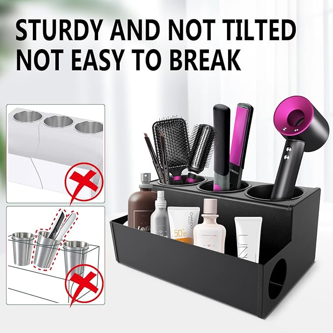 Hair Dryer Holder for Bathroom, Wall-Mounted Stainless Steel Hair Tools Organizer & Makeup Storage Space Saving Countertop Tray, Bathtub Organizer for Curling Irons, Bathtub Organizer