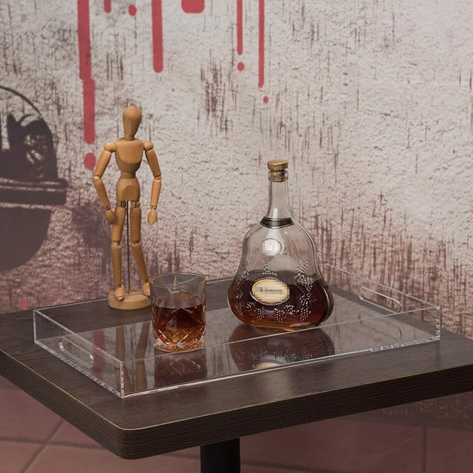 Clear Sturdy Acrylic Serving Tray with Handles-12x20Inch-Serving Coffee,Appetizer,Breakfast,Butler-Kitchen Countertop Makeup Drawer Organizer-Vanity Table Ottoman Tray-Decorative Tray-NeatNest