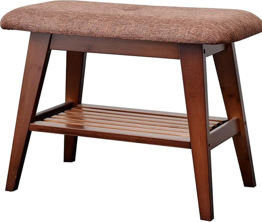 Shoe Entryway Bench, Bamboo Shoe Rack Bench, Organizer with 2 Tier Storage Simple Style Good Load Bearing, Ideal for Entryway Hallway Living Room,(Brown,23.6'')-NeatNest
