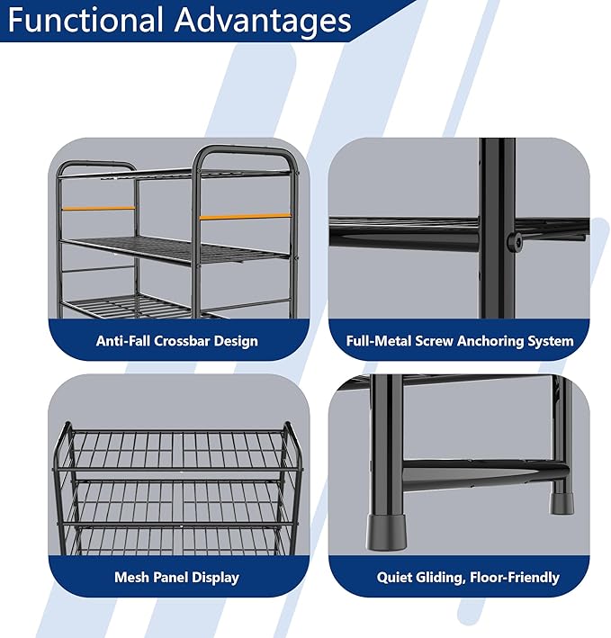 REGILLER 4-Tier Stackable Shoe Rack, Expandable & Adjustable Shoe Organizer Storage Shelf, High Capacity, Wire Grid, Black-NeatNest