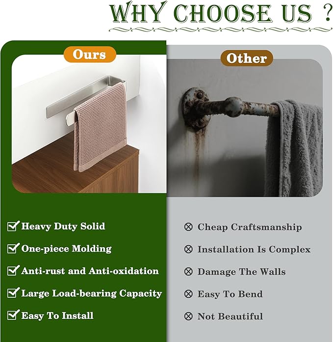 Alise Hand Towel Holder Self Adhesive Towel Ring Towel Hanger for Bathroom Lavatory,SUS304 Stainless Steel Towel Rack Towel Bar for Kitchen Cabinet Side Wash Basin Side Glass Door,Brushed
