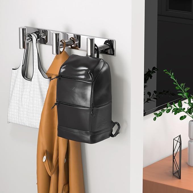 Wall Mounted Coat Rack-3 Hooks, Heavy Duty Stainless Steel Hook Rail for Towel Coat Hat Purse Bag Jacket, Towel Hooks for Entryway Bathroom Kitchen (Glossy 3 Hooks - 1 Pack)-NeatNest