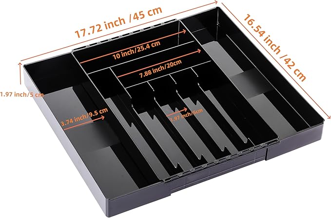 IEEK Kitchen Drawer Organizer for Cutlery and Utensils,Adjustable Silverware Drawer Organizer Tray,Kitchen Storage Divider for Spatula Tools,Gadgets,Forks,Knives,Spoons and Chopsticks,Black-L-NeatNest