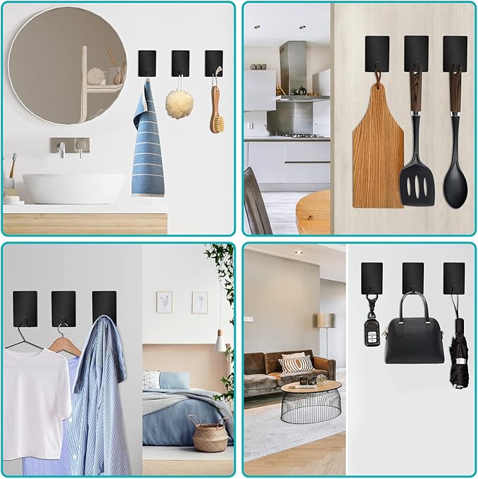 Adhesive Hooks Heavy Duty, Long Self Adhesive Wall Hook, Sticky Towel Hangers for Kitchen Bathroom, Waterproof Stick on Door Hooks for Hanging Key Hat Coat