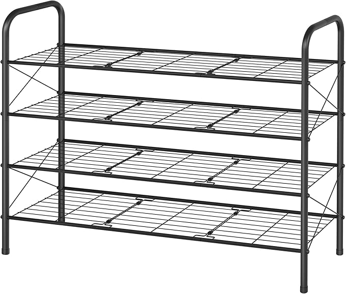 Hoctieon 4 Tier Mesh Style Shoe Rack, Entryway Shoe Shelf, Shoe Storage Organizer, Shoe Rack for Closet, Space Save for Bathroom, Garage, Hallway, Bedroom, Living Room, Black-NeatNest