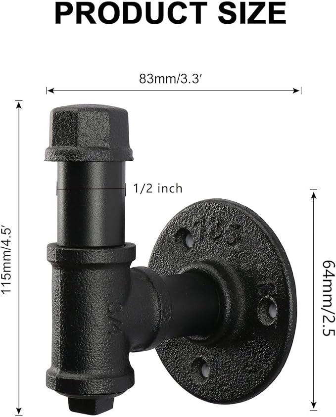 3 Pack Industrial Iron Pipe Robe and Towel Hooks Wall Mounted Home Decor, Bathroom Hardware Rustic Vintage Style Heavy Duty Farmhouse DIY Coat Hook for Wall Hanging-NeatNest
