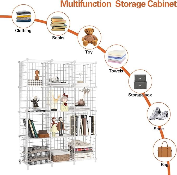 AWTATOS 12 Cube Storage Wire Closet Organizers DIY Stackable Storage Shelves Bookcase Cabinet for Home Office, White-NeatNest