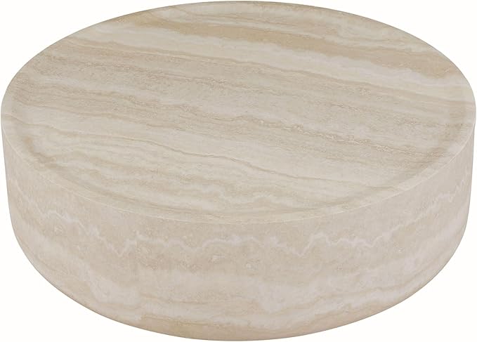 kevinplus ø35.4'' Round Stone Coffee Table for Living Room, Modern Drum Circle Faux Concrete Marble Coffee Table, Fiber Glass Material, No Assembly (Mars Texture, ø35.4'' x 11.8'')