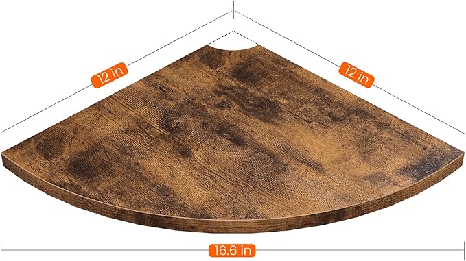 Homode Corner Wall Shelf, 12 Inch Wide Round Corner Floating Shelves with Cord Hole, Set of 4 Wooden Hanging Storage Shelving for Bathroom Living Room Small Spaces, Rustic Brown
