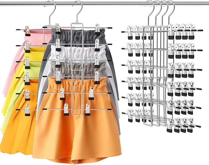 4 Pack Pants & Skirt Hangers Space Saving Hanging Closet Organizer and Storage, Upgrade Skirt Hangers with Clips and 360° Swivel Hook, Closet Storage-NeatNest