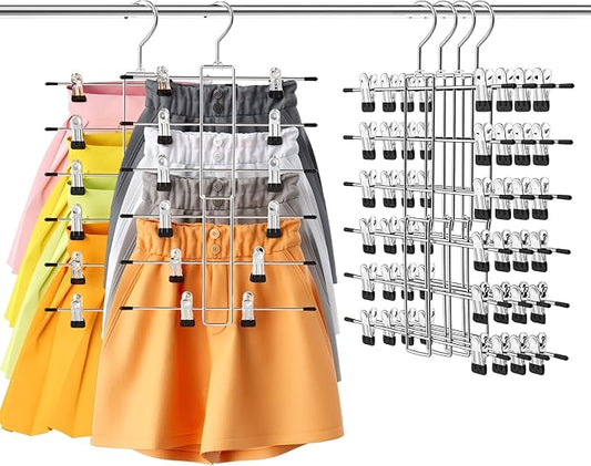 4 Pack Pants & Skirt Hangers Space Saving Hanging Closet Organizer and Storage, Upgrade Skirt Hangers with Clips and 360° Swivel Hook, Closet Storage-NeatNest
