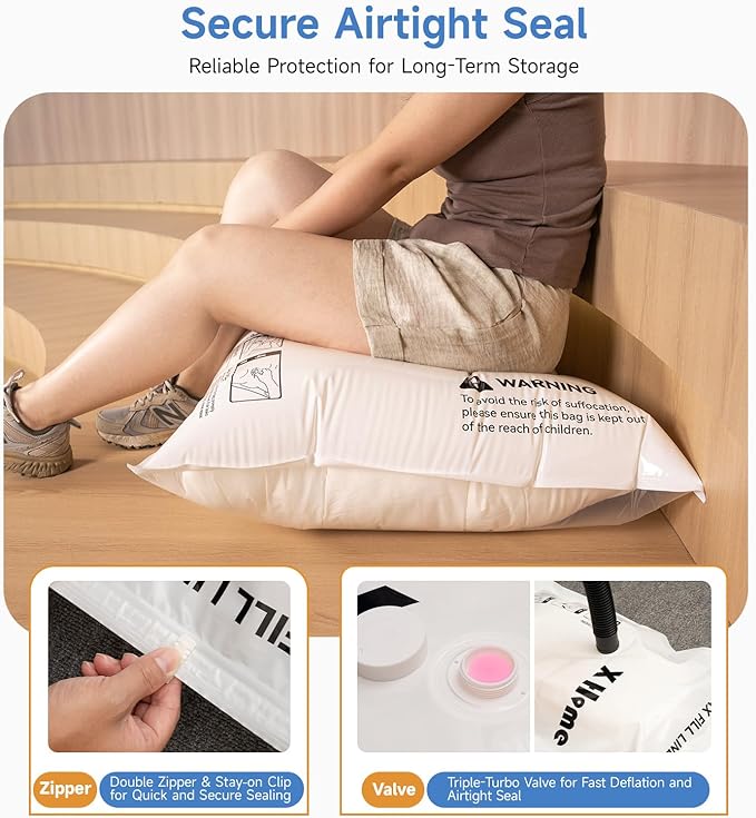 8 Pack Jumbo Vacuum Storage Bags, 80% Space Saver Vacuum Seal Bags for Clothing Bedding, Blankets, Comforters, Duvets, Quilts, and Pillows, Vacuum Compression Bags with Travel Hand Pump-NeatNest