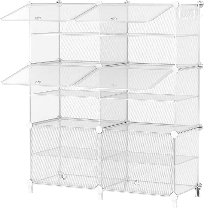 AWTATOS Shoe Rack, 6 Tier Shoe Storage Cabinet with Door, 24 Pair Shoe Organizer Shelves for Closet Hallway Bedroom Entryway, Transparent Twill-NeatNest